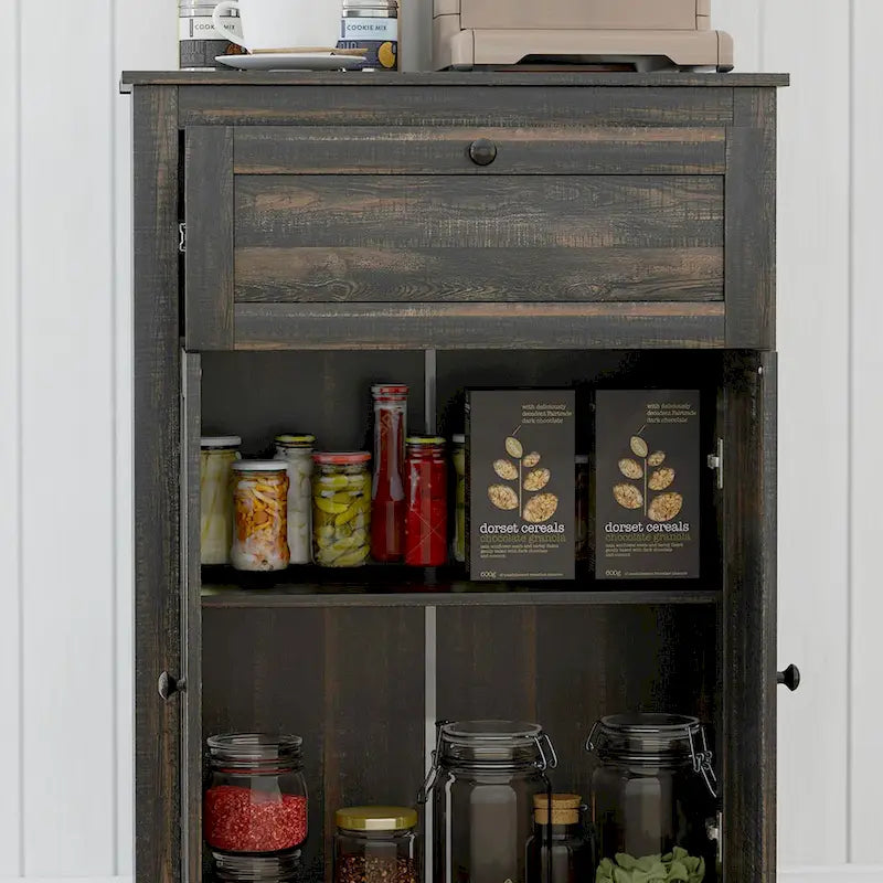 Farmhouse Barn Door Accent Cabinet, Kitchen Sideboard Storage Cabinet with Double Doors, Drawer, and Adjustable Shelf