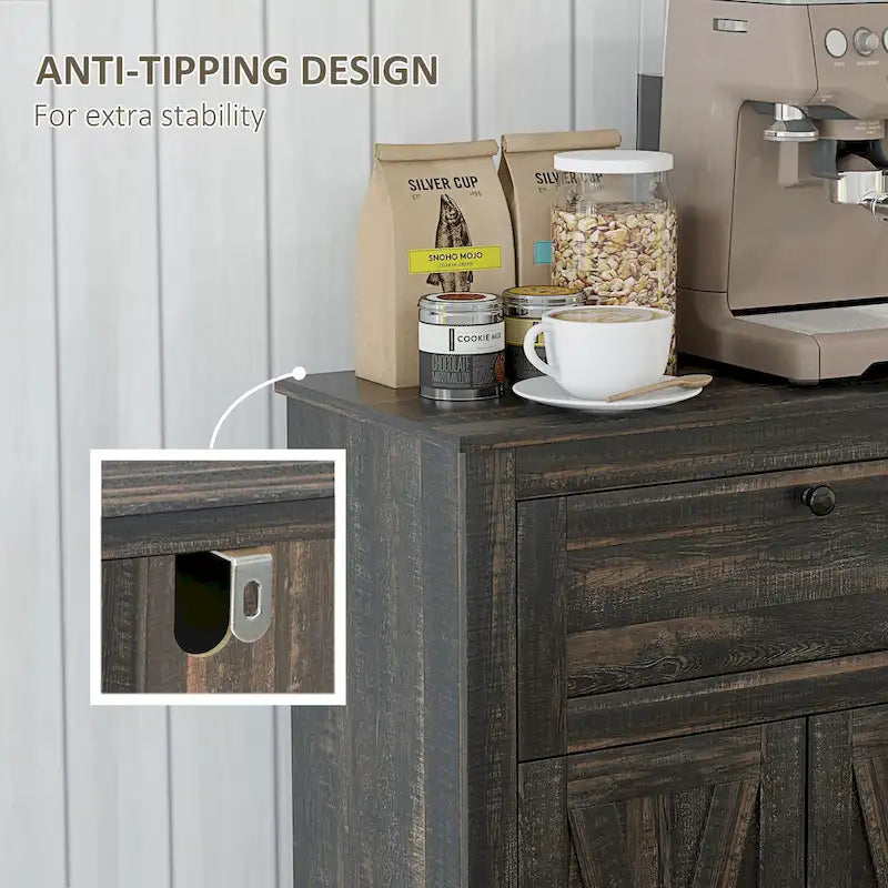 Farmhouse Barn Door Accent Cabinet, Kitchen Sideboard Storage Cabinet with Double Doors, Drawer, and Adjustable Shelf