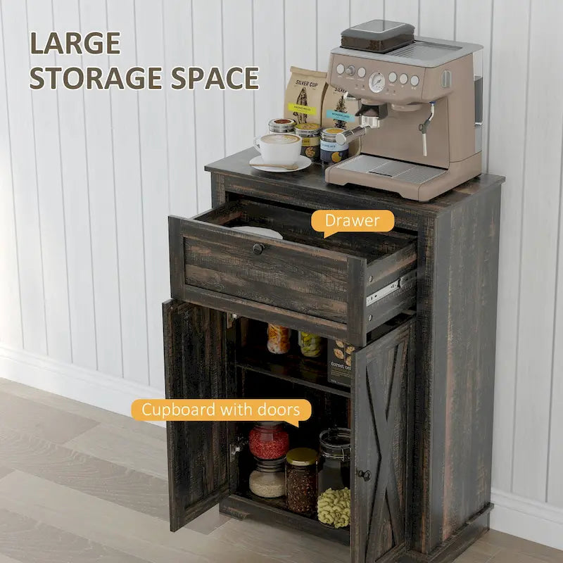 Farmhouse Barn Door Accent Cabinet, Kitchen Sideboard Storage Cabinet with Double Doors, Drawer, and Adjustable Shelf