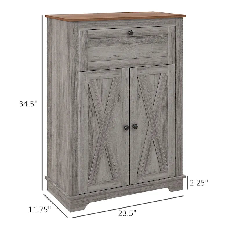 Farmhouse Barn Door Accent Cabinet, Kitchen Sideboard Storage Cabinet with Double Doors, Drawer, and Adjustable Shelf
