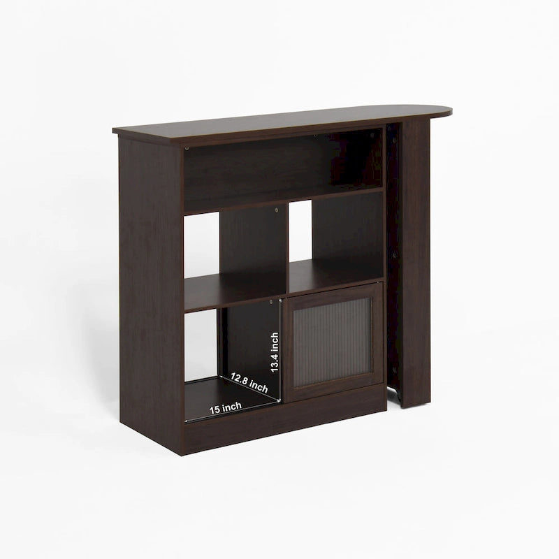 Modern Bar Cabinet with Rotating Top, Counter Height Dining Cabinet with 6 Storage Space and 2 Ribbed Glass Door