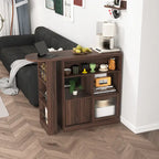 Modern Bar Cabinet with Rotating Top, Counter Height Dining Cabinet with 6 Storage Space and 2 Ribbed Glass Door