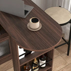 Modern Bar Cabinet with Rotating Top, Counter Height Dining Cabinet with 6 Storage Space and 2 Ribbed Glass Door