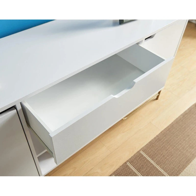 Buffet with Two Cabinets One Drawer with Six Shelves on Metal Legs for Living Room, Entryway, Bedroom