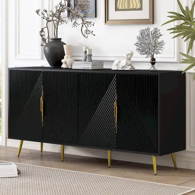 Stylish Sideboard with Wave Geometric Design, Conical Legs, Adjustable, Suitable for Study, Entryway and Living Room