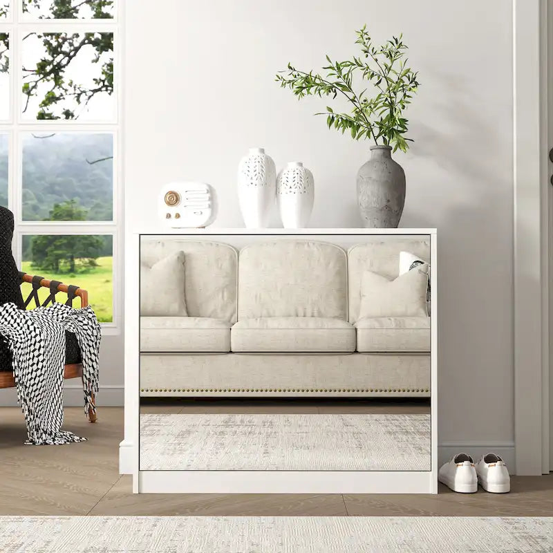 2 Tier Shoe Storage Cabinet with Draders for Entryway,Bedroom, Flip Door Design Shoe Cabinet