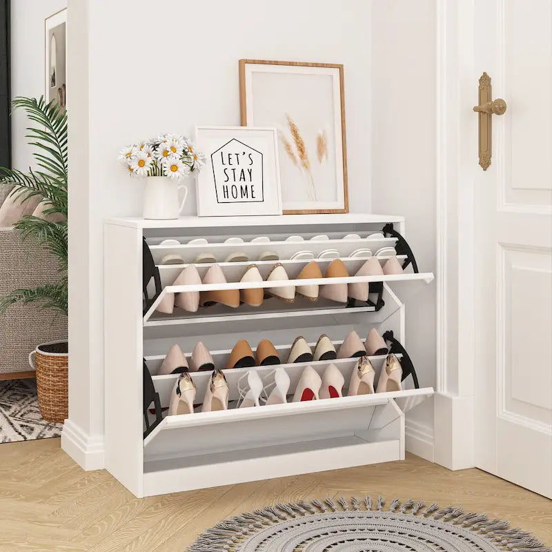 2 Tier Shoe Storage Cabinet with Draders for Entryway,Bedroom, Flip Door Design Shoe Cabinet