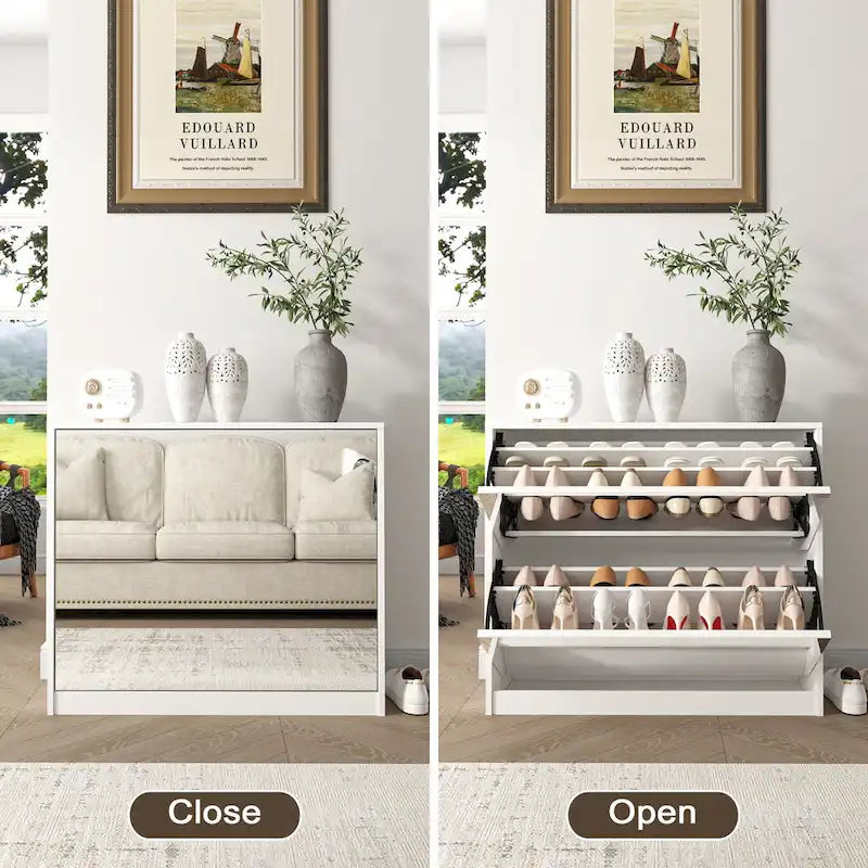 2 Tier Shoe Storage Cabinet with Draders for Entryway,Bedroom, Flip Door Design Shoe Cabinet