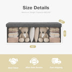 Rectangular Cushion Seat Storage Ottoman Bench, Gray, Large, for Living Room / Entryway / Bedroom