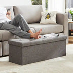 Rectangular Cushion Seat Storage Ottoman Bench, Gray, Large, for Living Room / Entryway / Bedroom