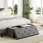 Rectangular Cushion Seat Storage Ottoman Bench, Gray, Large, for Living Room / Entryway / Bedroom