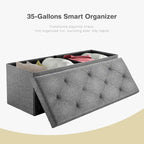 Rectangular Cushion Seat Storage Ottoman Bench, Gray, Large, for Living Room / Entryway / Bedroom
