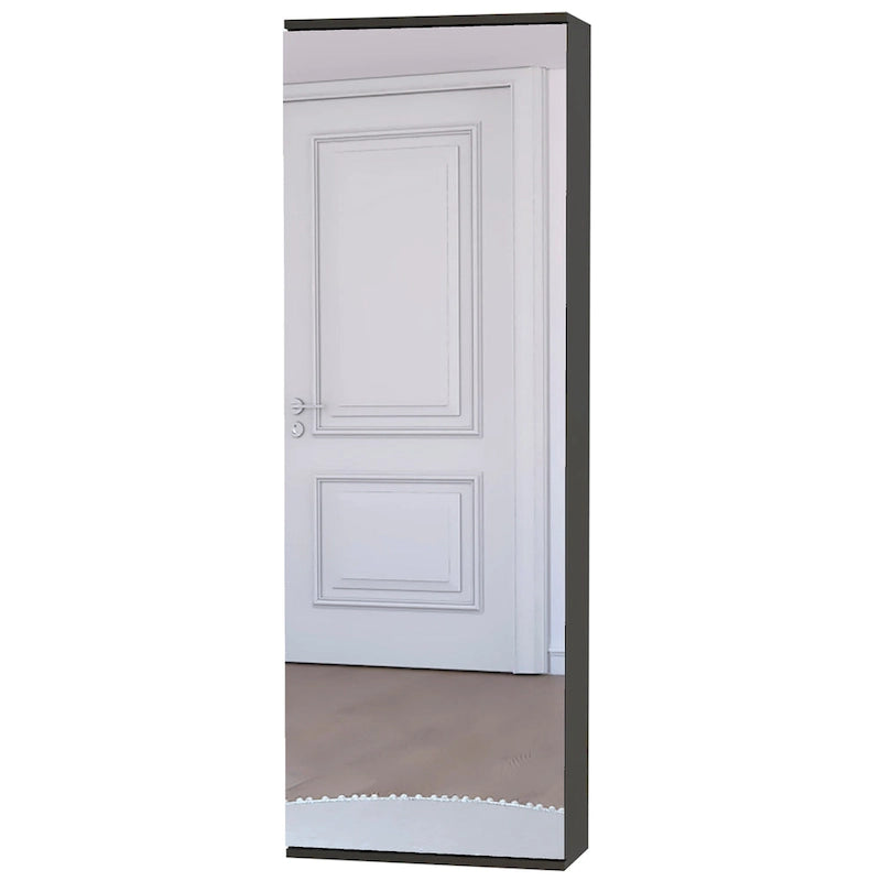 Wall Mounted Shoe Rack with Mirror, Single Door, Black Wenge Finish