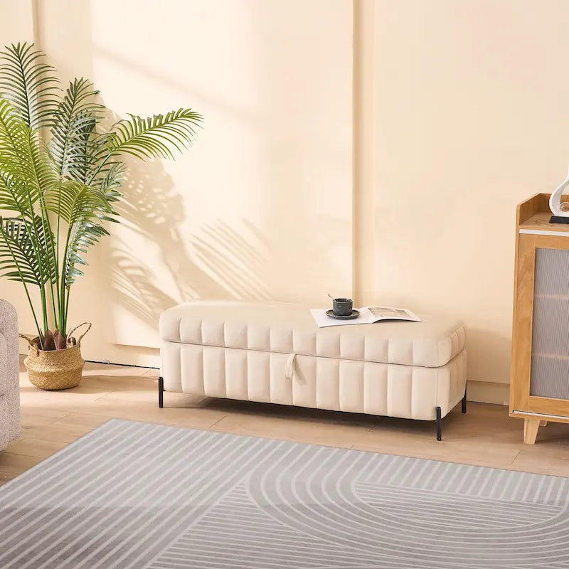 49.21Wide Velvet Storage Soft Bench for Living Room, Entryway and Bedroom