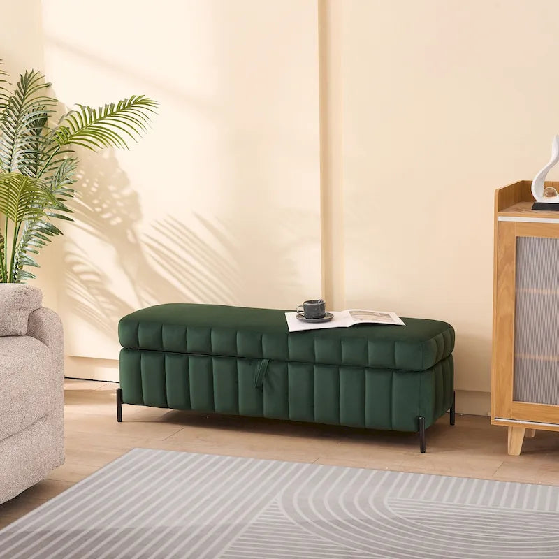 49.21Wide Velvet Storage Soft Bench for Living Room, Entryway and Bedroom