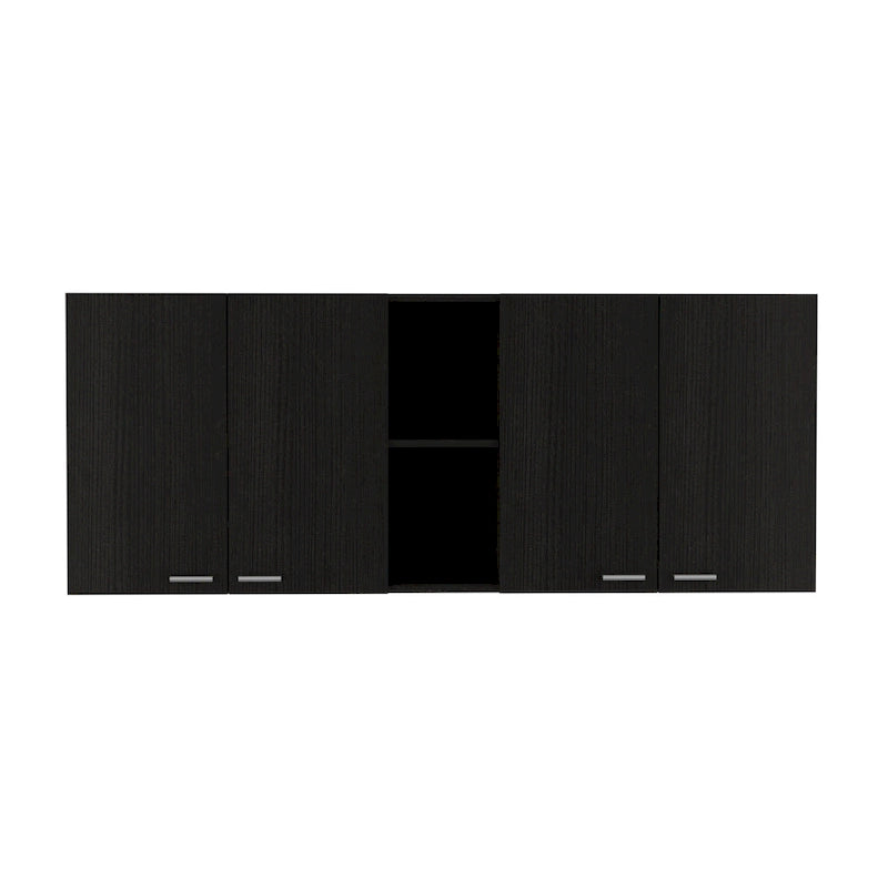 59" Black Wood Wall Mounted Accent Cabinet with Five Shelves