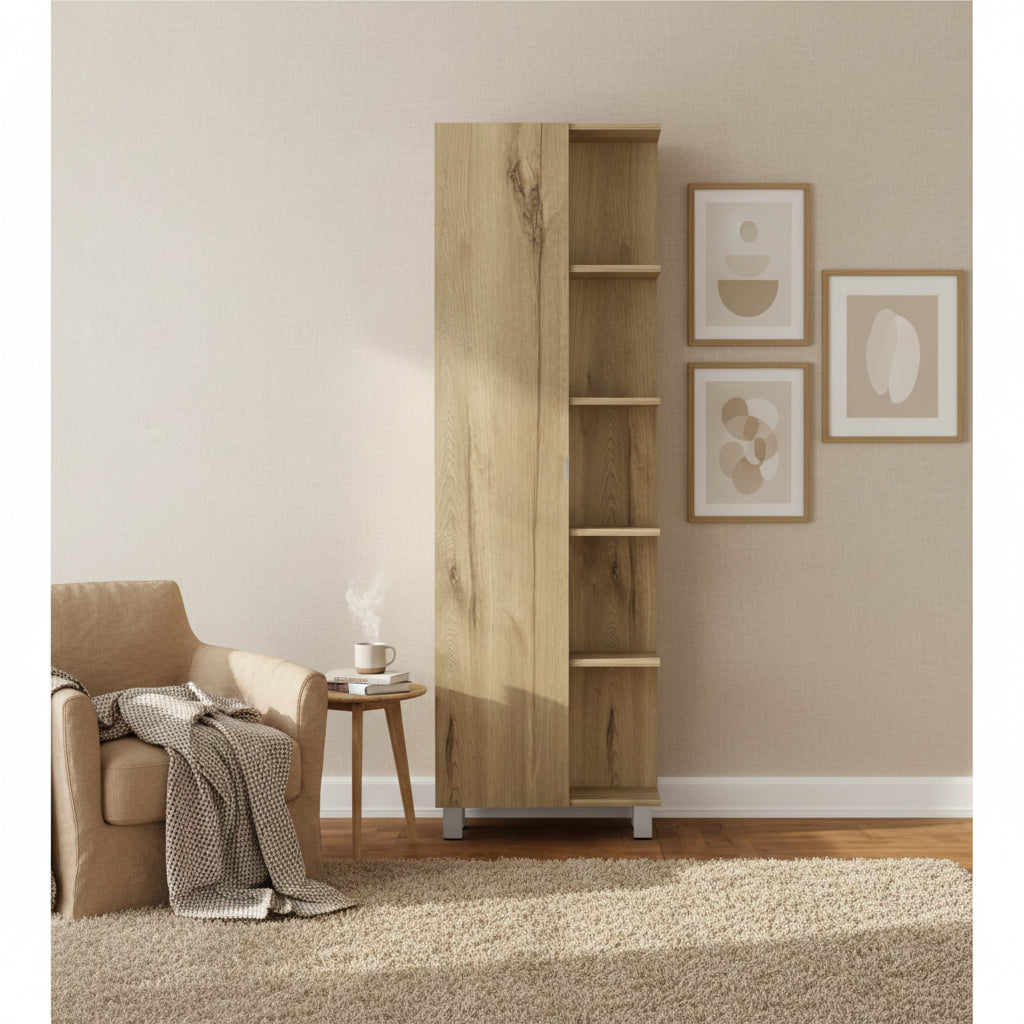 HomeRoots 62 Oak Wood Pantry Or Storage Closet - 20.1' X '62.2' X '8.5