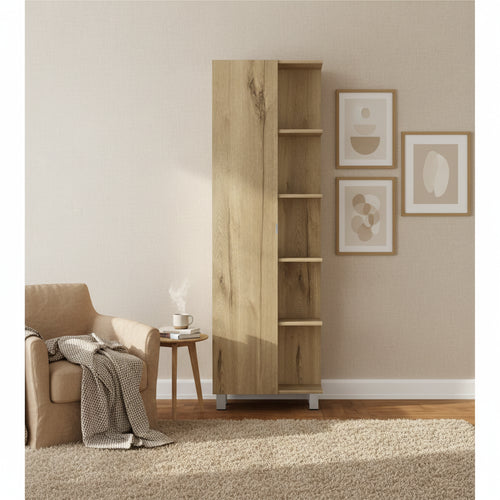 HomeRoots 62 Oak Wood Pantry Or Storage Closet - 20.1' X '62.2' X '8.5