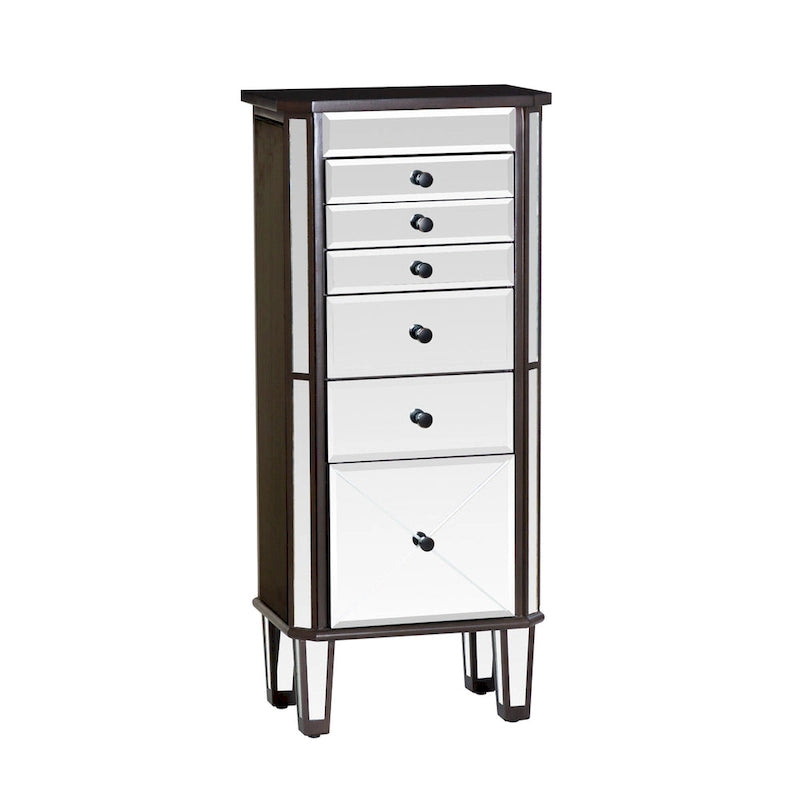 Mirrored Jewelry Armoire with Tapered Legs, 41", Silver