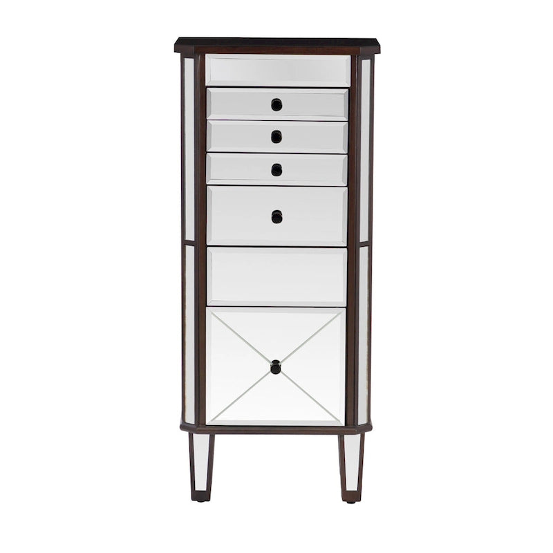 Mirrored Jewelry Armoire with Tapered Legs, 41", Silver