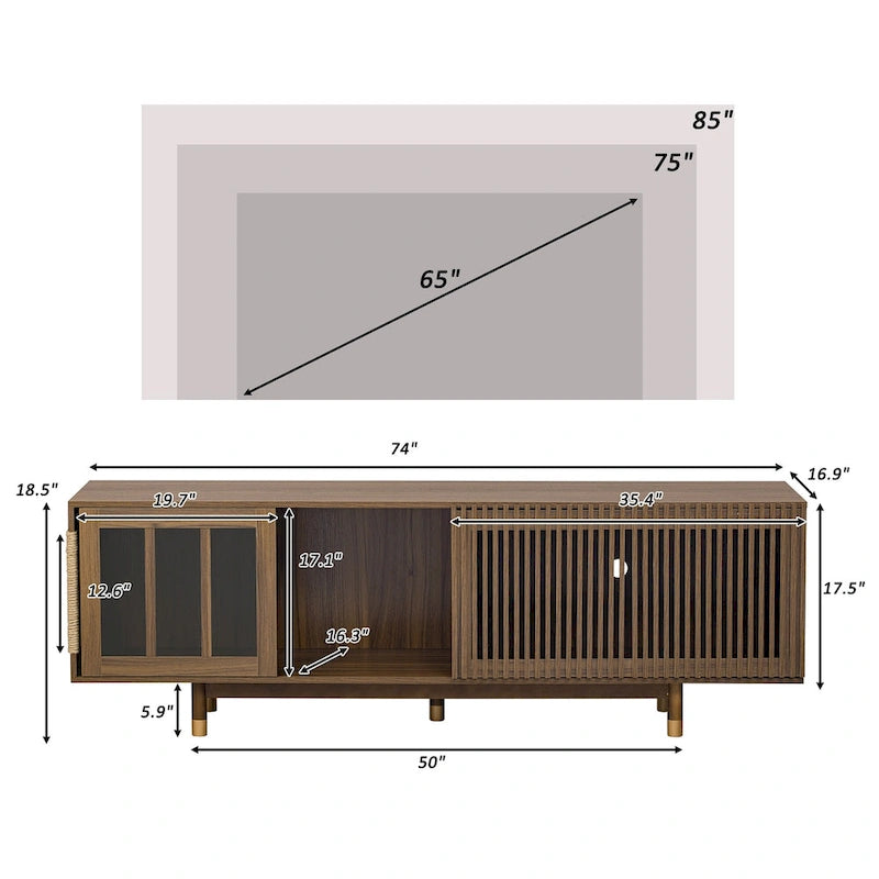 Modern TV Stand with Cat House, Pet-Friendly Entertainment Center with Sliding Glass Door