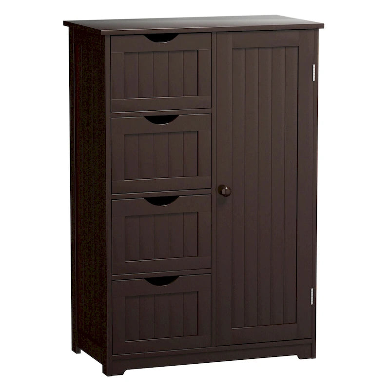 Wooden 4-Drawer Freestanding Bathroom Floor Cabinet, Adjustable