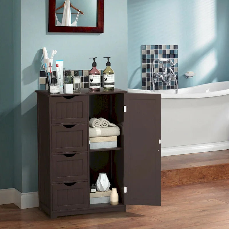 Wooden 4-Drawer Freestanding Bathroom Floor Cabinet, Adjustable