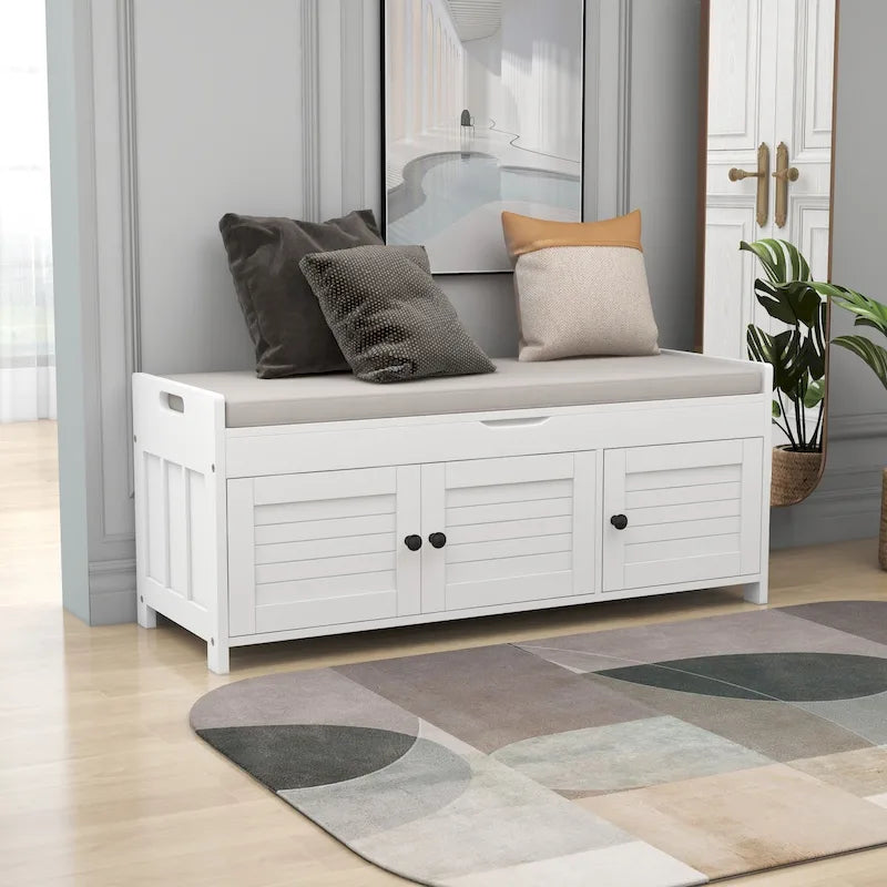 Storage Bench with 3 Shutter-shaped Doors