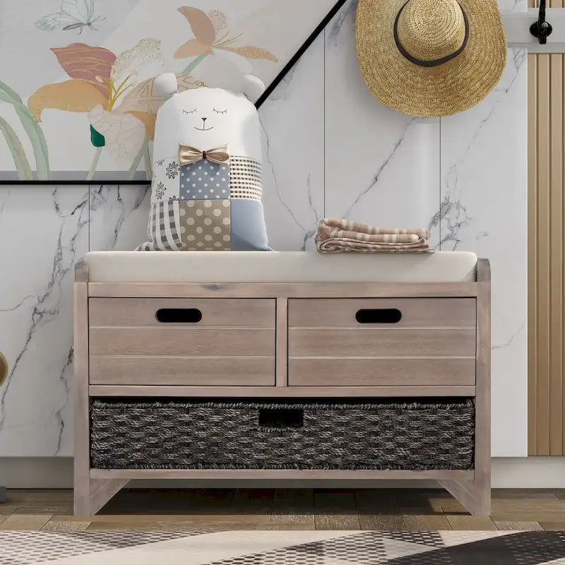 Storage Bench with Removable Basket and 2 Drawers