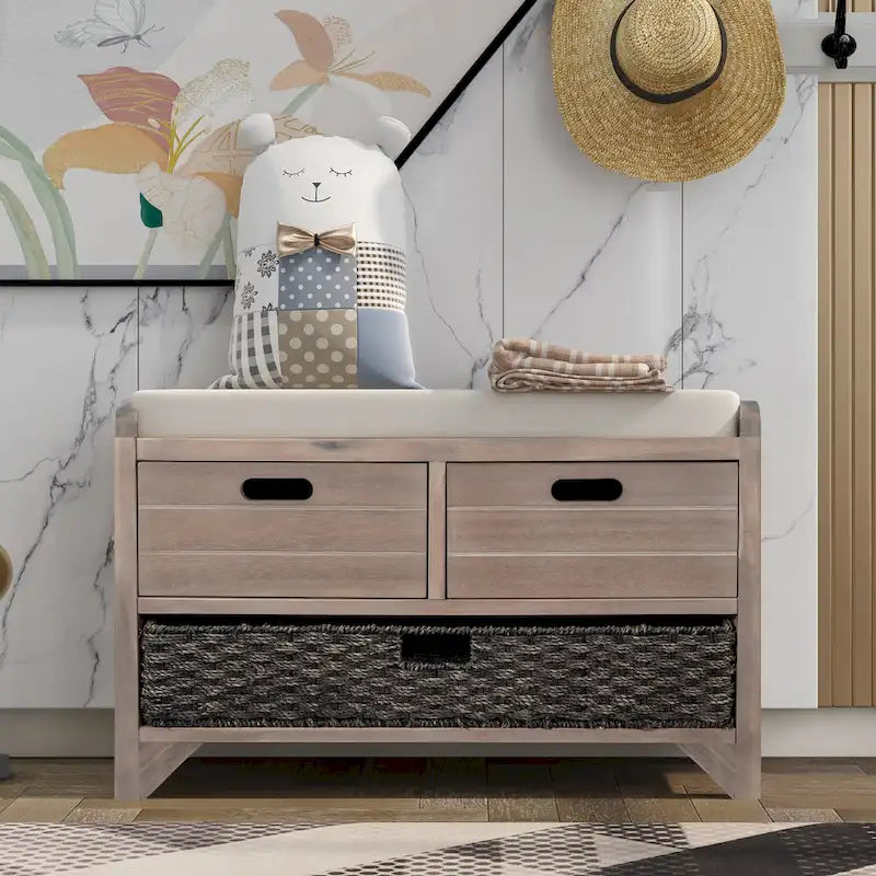 Storage Bench with Removable Basket and 2 Drawers