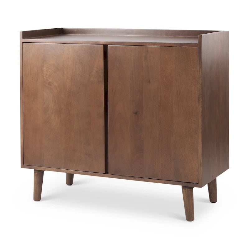 Medium Brown Solid Wood with Doors & Tray Top Accent Cabinet
