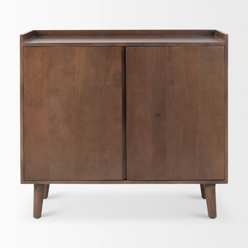 Medium Brown Solid Wood with Doors & Tray Top Accent Cabinet