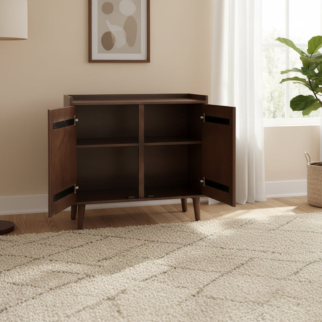 Medium Brown Solid Wood with Doors & Tray Top Accent Cabinet