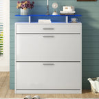 Tempered Glass Top Shoe Storage Cabinet with Drawer
