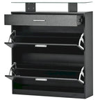 Tempered Glass Top Shoe Storage Cabinet with Drawer