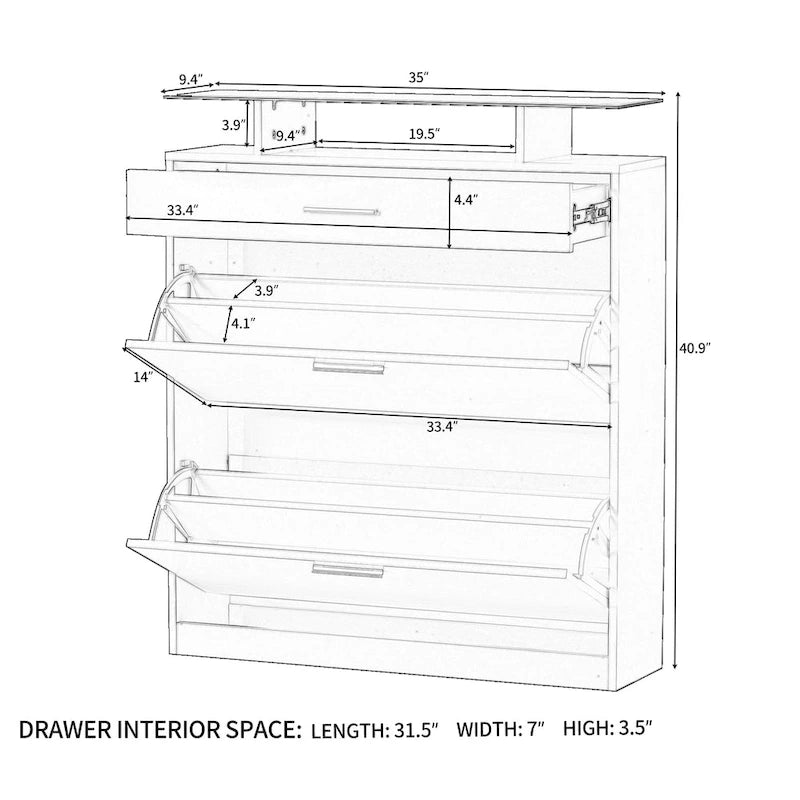 Tempered Glass Top Shoe Storage Cabinet with Drawer
