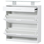 Tempered Glass Top Shoe Storage Cabinet with Drawer
