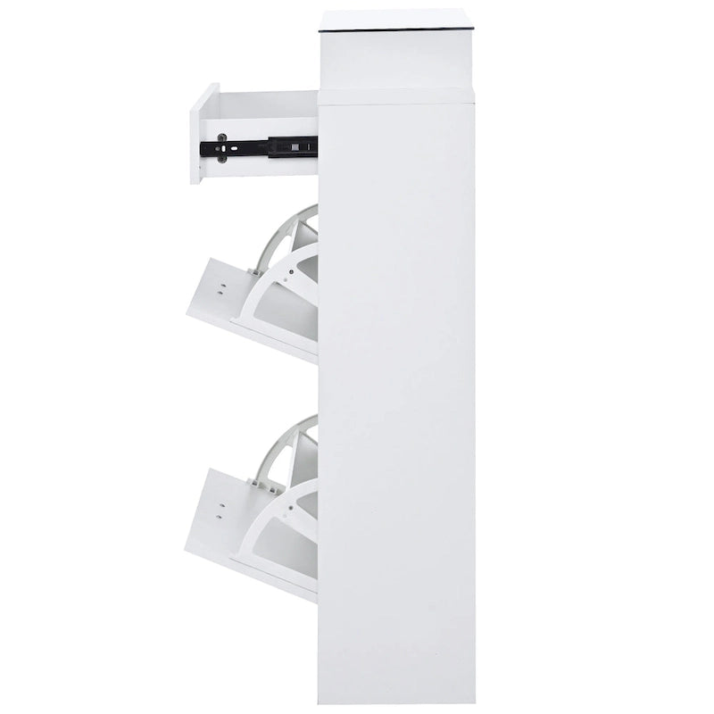 Tempered Glass Top Shoe Storage Cabinet with Drawer