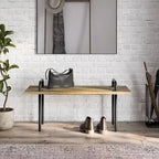 Solid Mango Wood 42" Wide Industrial Entryway Bench, Natural
