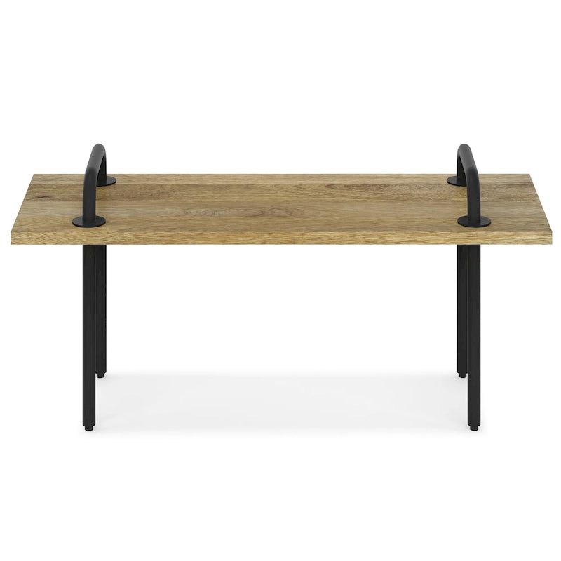 Solid Mango Wood 42" Wide Industrial Entryway Bench, Natural