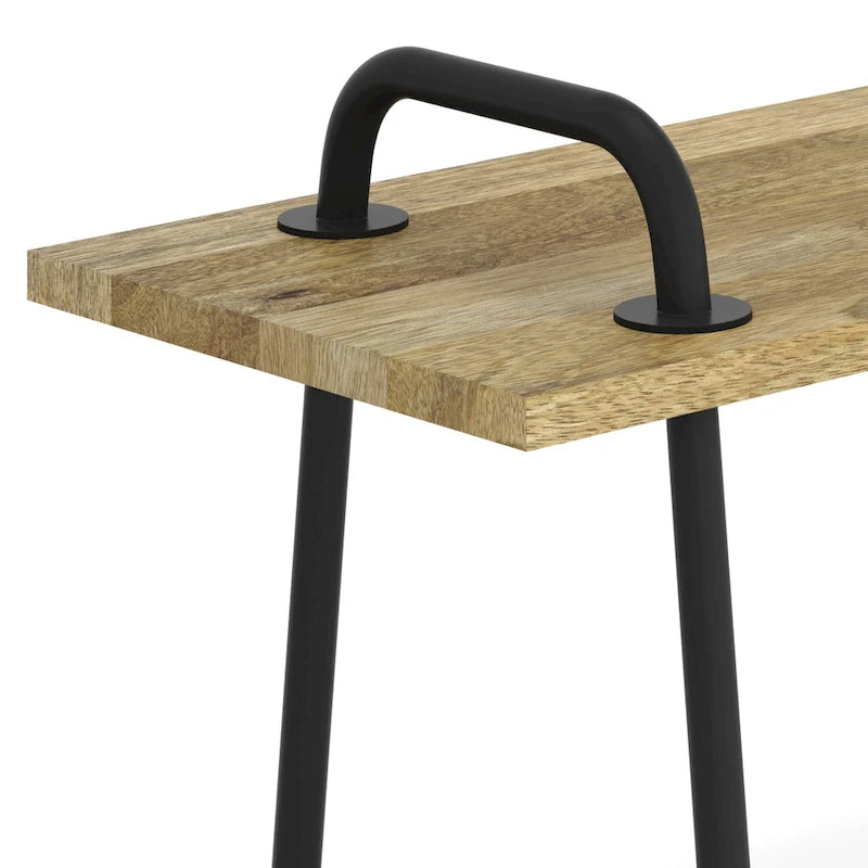 Solid Mango Wood 42" Wide Industrial Entryway Bench, Natural