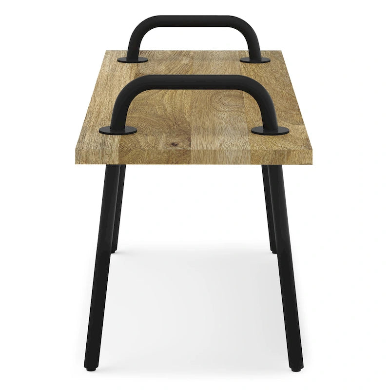 Solid Mango Wood 42" Wide Industrial Entryway Bench, Natural