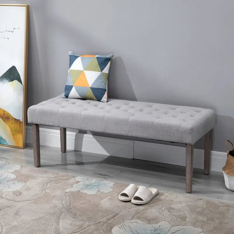 Tufted Upholstered Ottoman Accent Bench with Soft Cushion, Modern Design