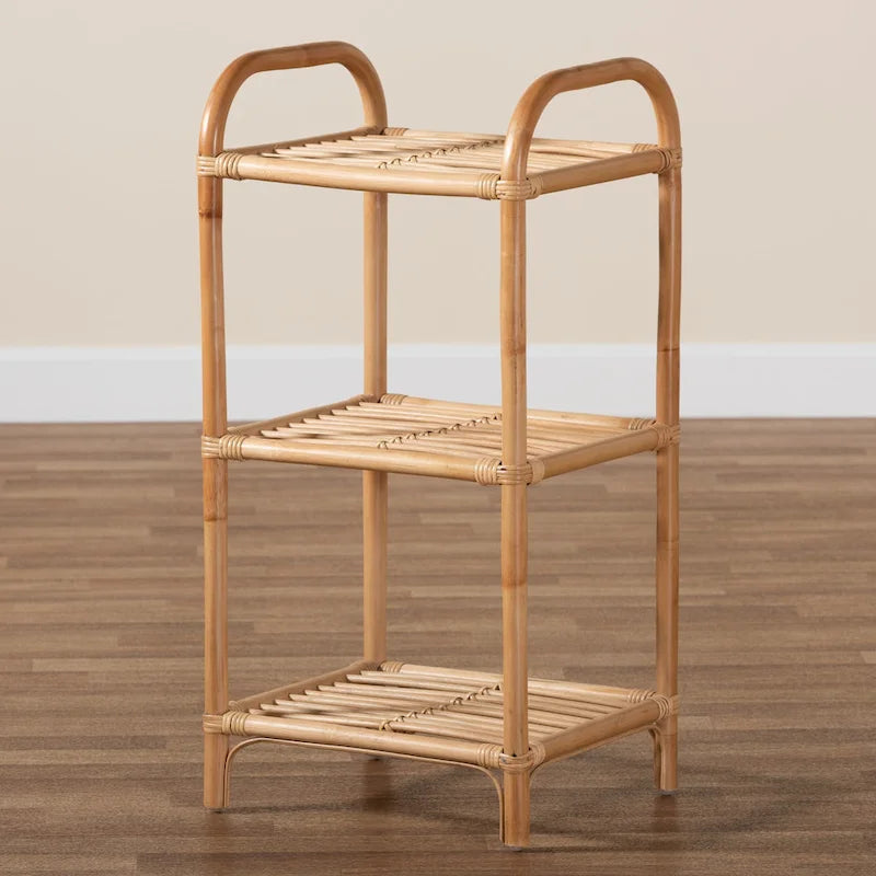 Bohemian Natural Brown Rattan 3-Tier Display Shelf