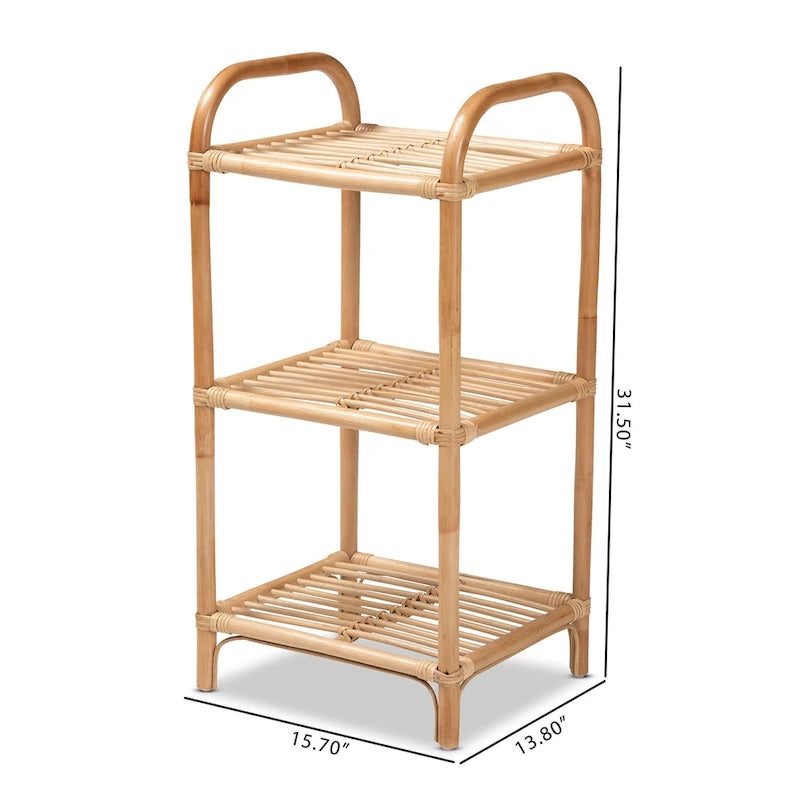 Bohemian Natural Brown Rattan 3-Tier Display Shelf