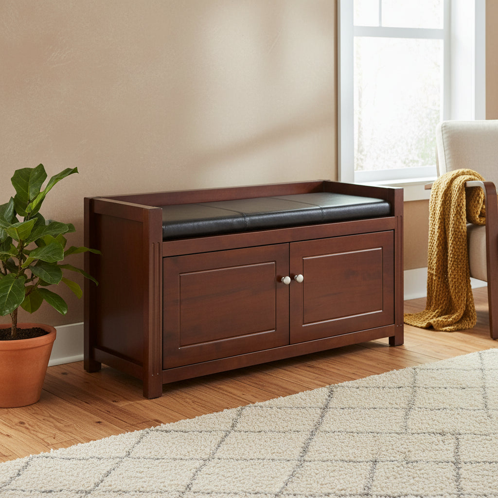 Charleston 2-Pc Storage Bench with Seat Cushion, Walnut and Espresso - 39.76 x 15.35 x 21.65 inches