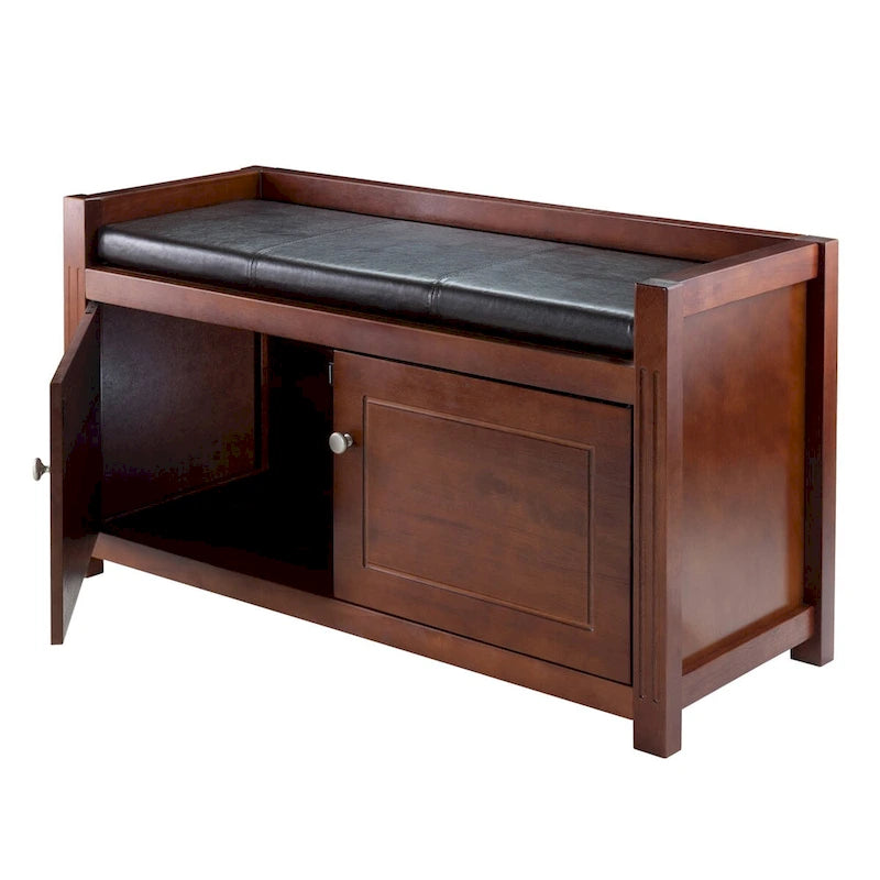 Storage Bench with Seat Cushion, Walnut and Espresso, 39.76 x 15.35 x 21.65 inches