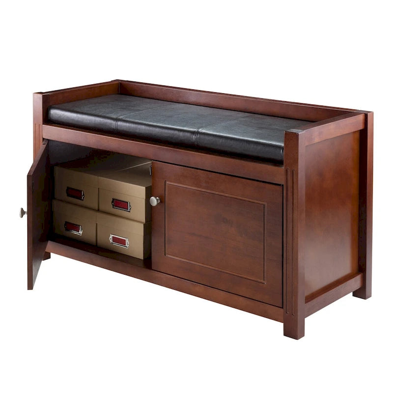 Storage Bench with Seat Cushion, Walnut and Espresso, 39.76 x 15.35 x 21.65 inches