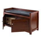 Storage Bench with Seat Cushion, Walnut and Espresso, 39.76 x 15.35 x 21.65 inches
