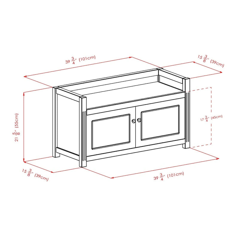 Storage Bench with Seat Cushion, Walnut and Espresso, 39.76 x 15.35 x 21.65 inches